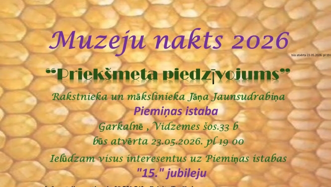 Muzeju nakts pasākums Jāņa Jaunsudrabiņa istabā Garkalnē, afiša
