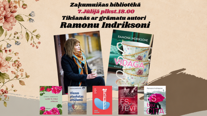 Tikšanās ar grāmatu autori Ramonu Indriksoni sarunā par autores jaunāko grāmatu "Vidaga", afiša