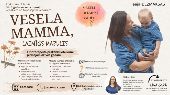 Vesela mamma, laimīgs mazulis, tikšanās afiša