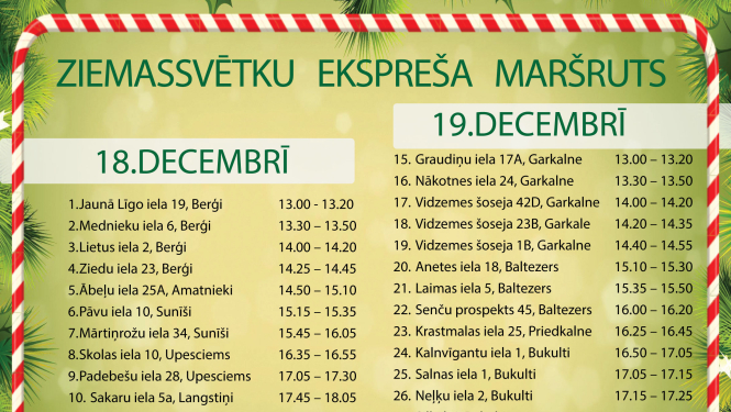 Ziemassvētku vecīša ekspresis Garkalnes pagastā, 18., 19. decembrī