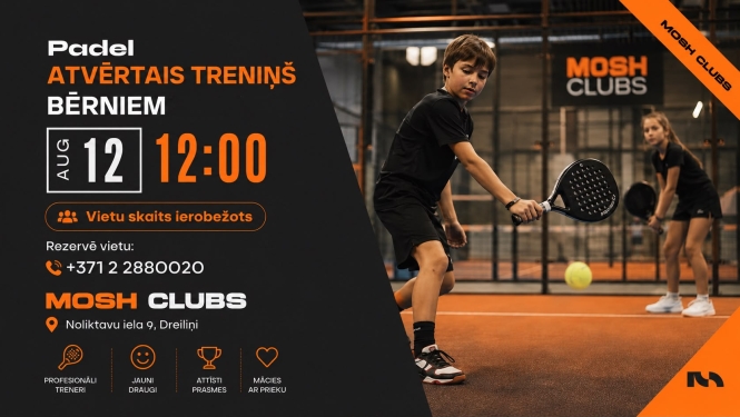 atvērtais padel treniņš bērniem, afiša