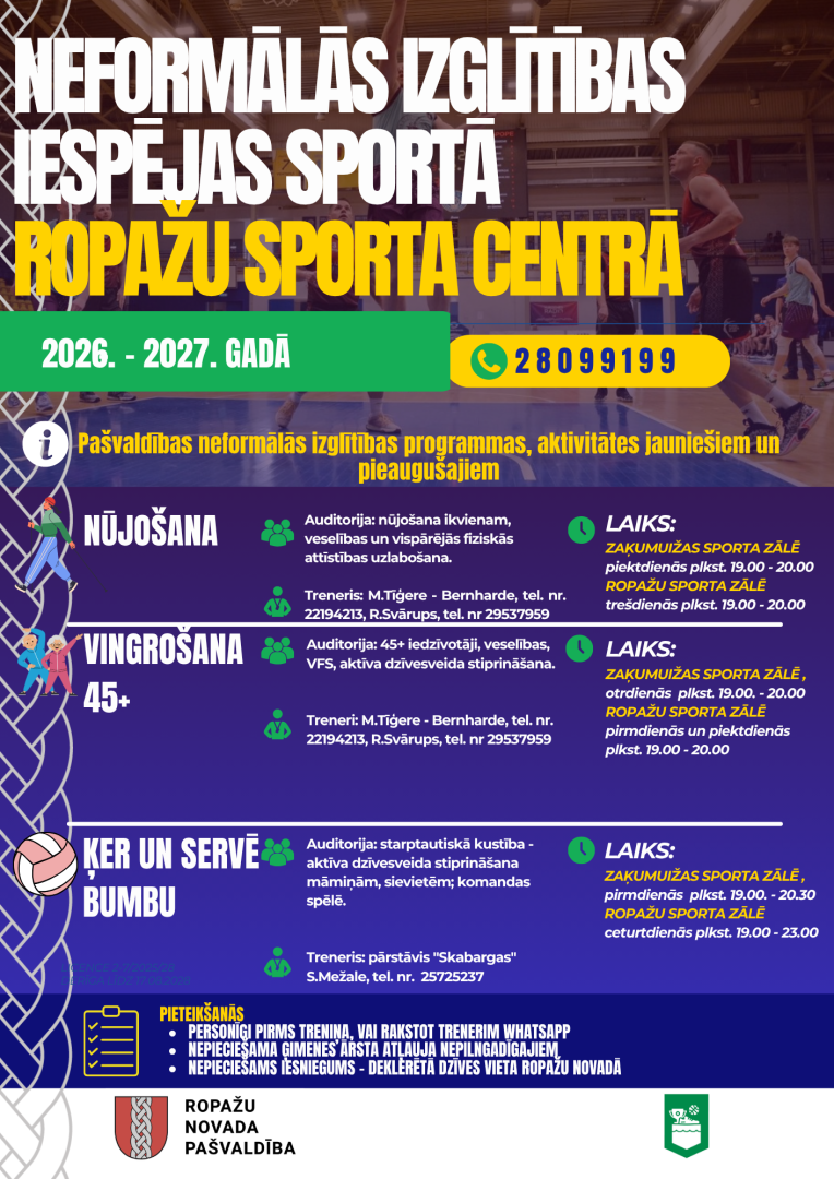 Neformālās izglītības iespējas Ropažu Sporta centrā, AFIŠA