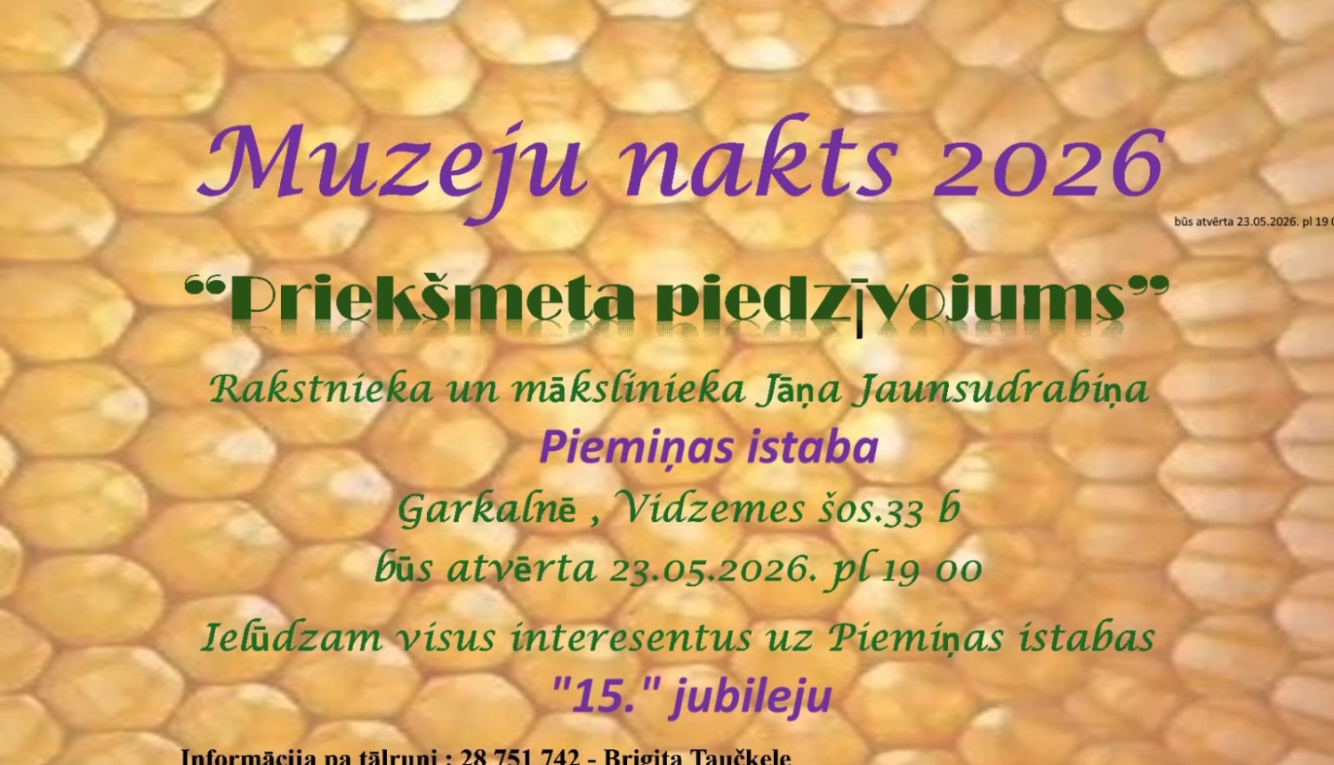 Muzeju nakts pasākums Jāņa Jaunsudrabiņa istabā Garkalnē, afiša