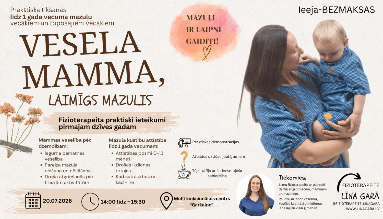 Vesela mamma, laimīgs mazulis, tikšanās afiša
