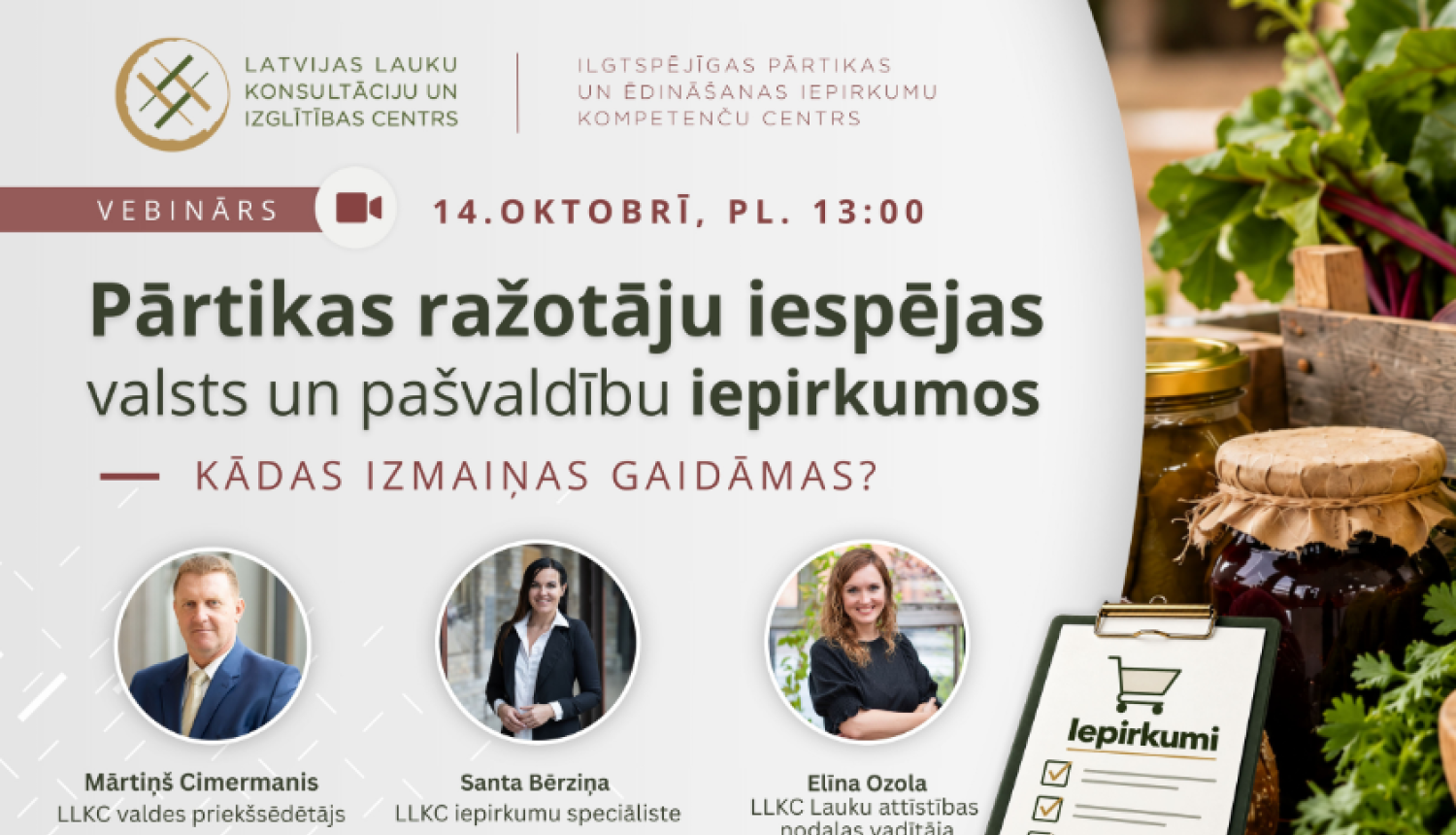 Vietējo pārtikas ražotāju iespējas valsts un pašvaldības iepirkumos, vebināra afiša