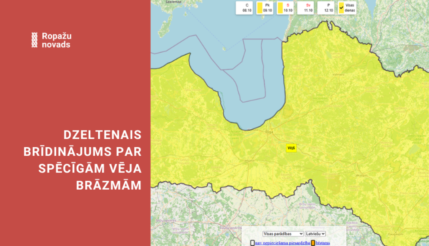 dzeltenais brīdinājums par spēcīgu negaisu