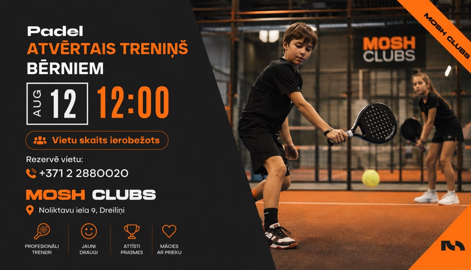 atvērtais padel treniņš bērniem, afiša