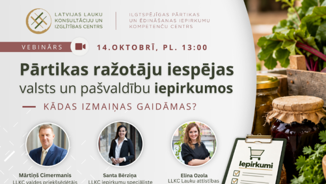 Vietējo pārtikas ražotāju iespējas valsts un pašvaldības iepirkumos, vebināra afiša