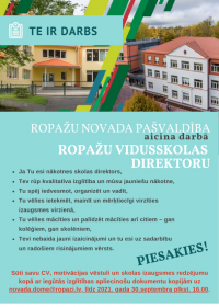 Ropažu novada pašvaldība aicina darbā Ropažu vidusskolas direktoru