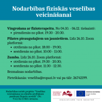 Aicinām iedzīvotājus pieteikties nodarbībās fiziskās veselības veicināšanai