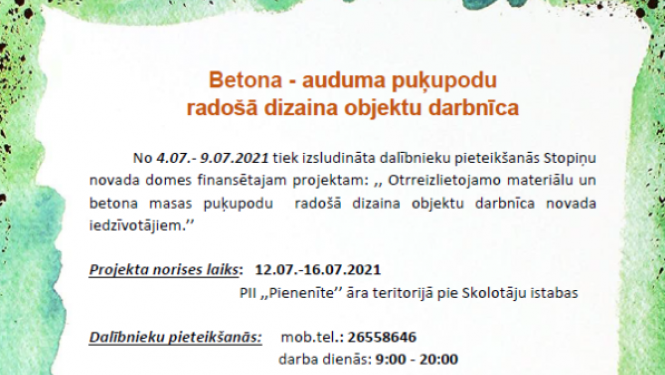 betona puķupodu radošā darbnīca
