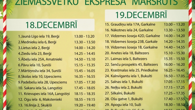 Ziemassvētku vecīša ekspresis Garkalnes pagastā, 18., 19. decembrī