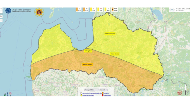 Oranžais brīdinājums par stiprinu pērkona negaisu un lietu, 10.07.2025.