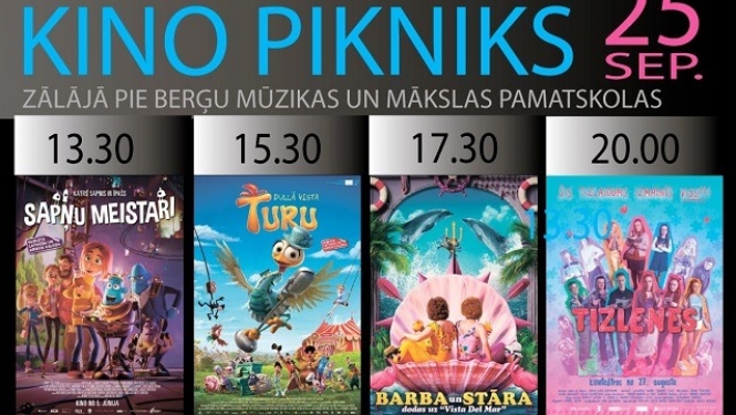 25. septembrī no 13.30 KINO PIKNIKS pie BERĢU Mūzikas un mākslas pamatskolas Upesciemā