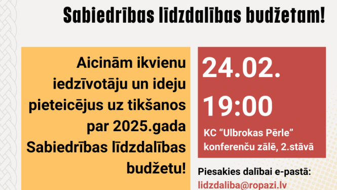 Aicinām uz tikšanos par sabiedrības līdzdalības budžetu