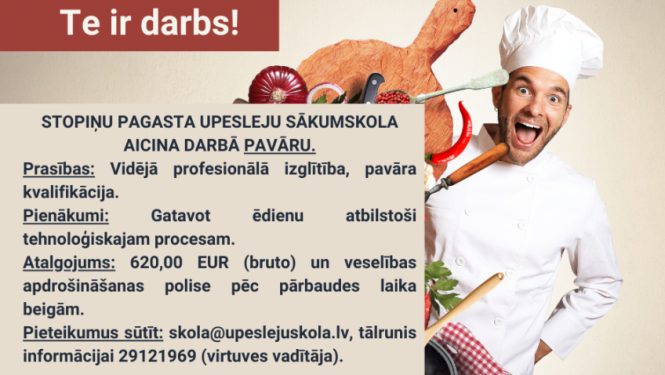 Upesleju sākumskola aicina darbā pavāru