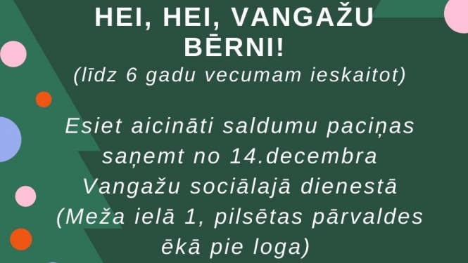 Ziemassvētku saldumu paciņu izsniegšana bērniem Vangažos