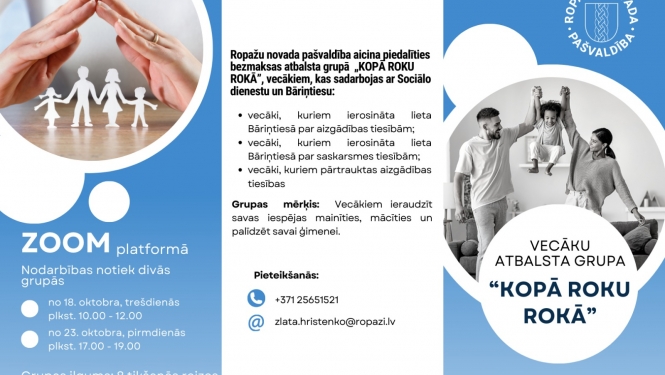 Vecākus aicina pieteikties dalībai atbalsta grupā “Kopā roku rokā”