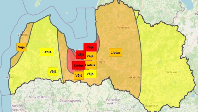 Izplatīts sarkanais brīdinājums par spēcīgu lietu un vēju 28.jūlijā