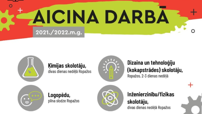 Ropažu vidusskola aicina darbā pedagogus