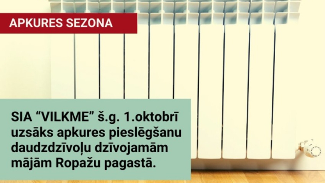 SIA “VILKME” 1.oktobrī uzsāks apkures pieslēgšanu daudzdzīvoļu dzīvojamām mājām Ropažu pagastā