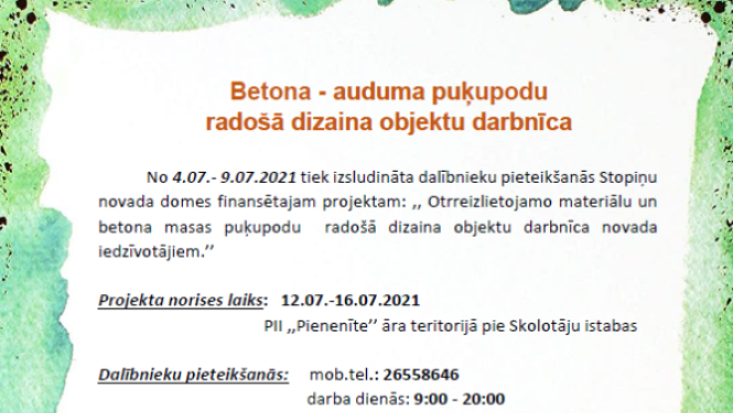 betona puķupodu radošā darbnīca