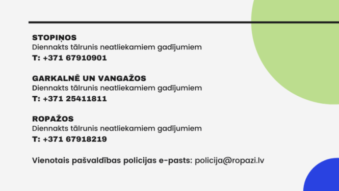 Pašvaldības policijas kontaktinformācija Ropažu novadā