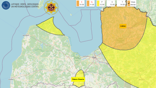 Izsludināts oranžais brīdinājums - stiprs un ilgstošs lietus