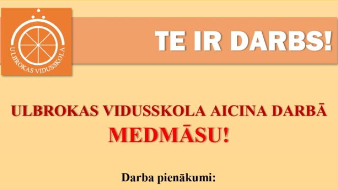 Ulbrokas vidusskola aicina darbā medmāsu