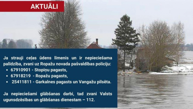 Ceļas ūdens līmenis upes, kur vērsties pēc palīdzības?