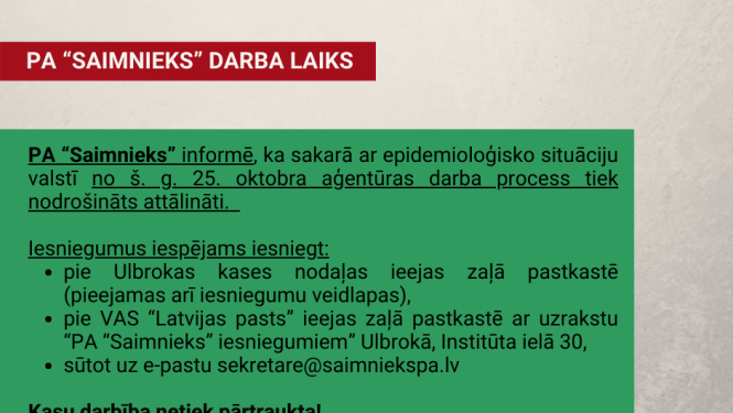 Pašvaldības aģentūra Saimnieks informē par attālinātu darbu