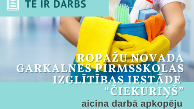 Garkalnes pirmsskolas izglītības iestāde “Čiekuriņš” aicina darbā apkopēju