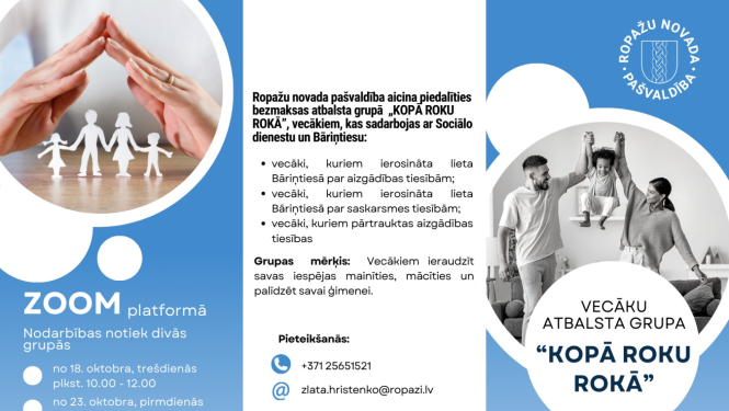 Vecākus aicina pieteikties dalībai atbalsta grupā “Kopā roku rokā”