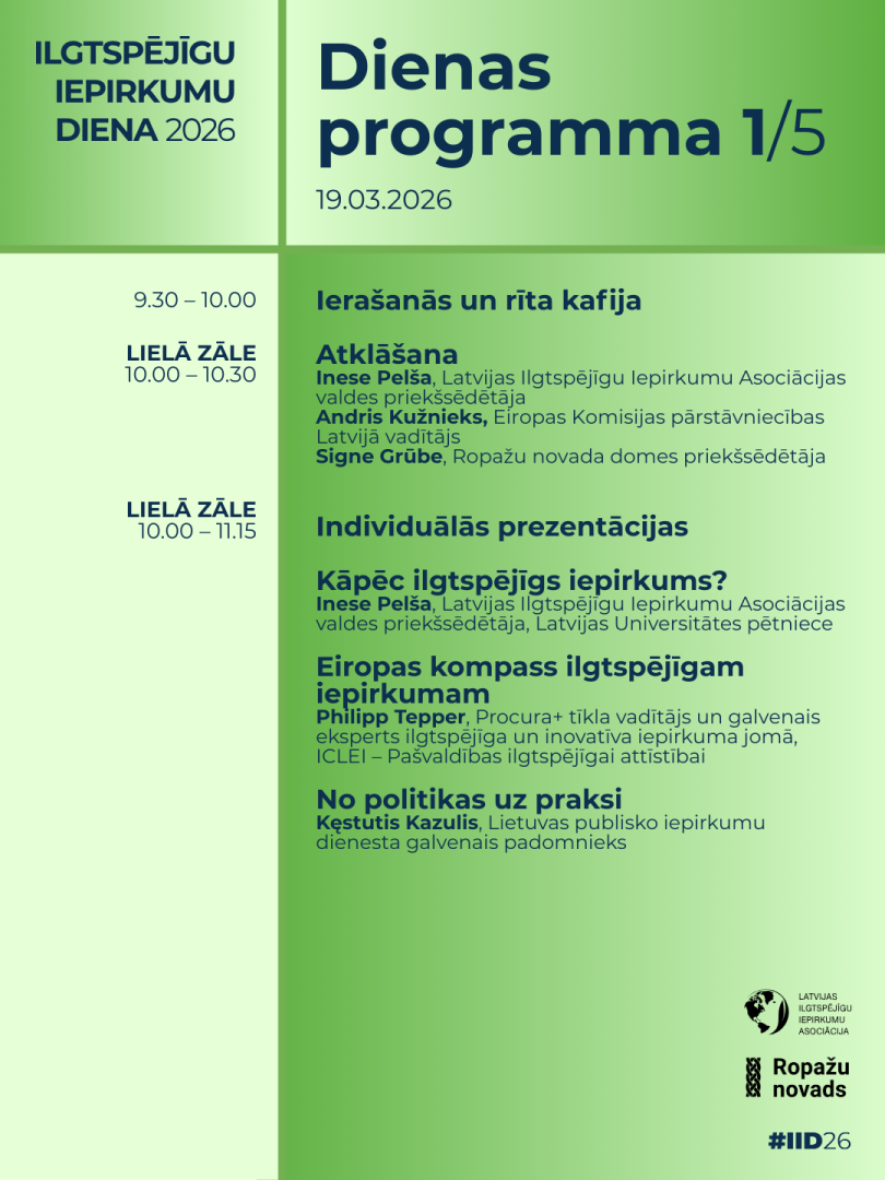 "Ilgtspējīgu iepirkumu diena 2026", programmas afiša