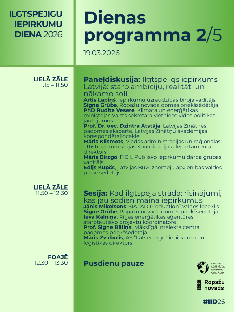 "Ilgtspējīgu iepirkumu diena 2026", programmas afiša