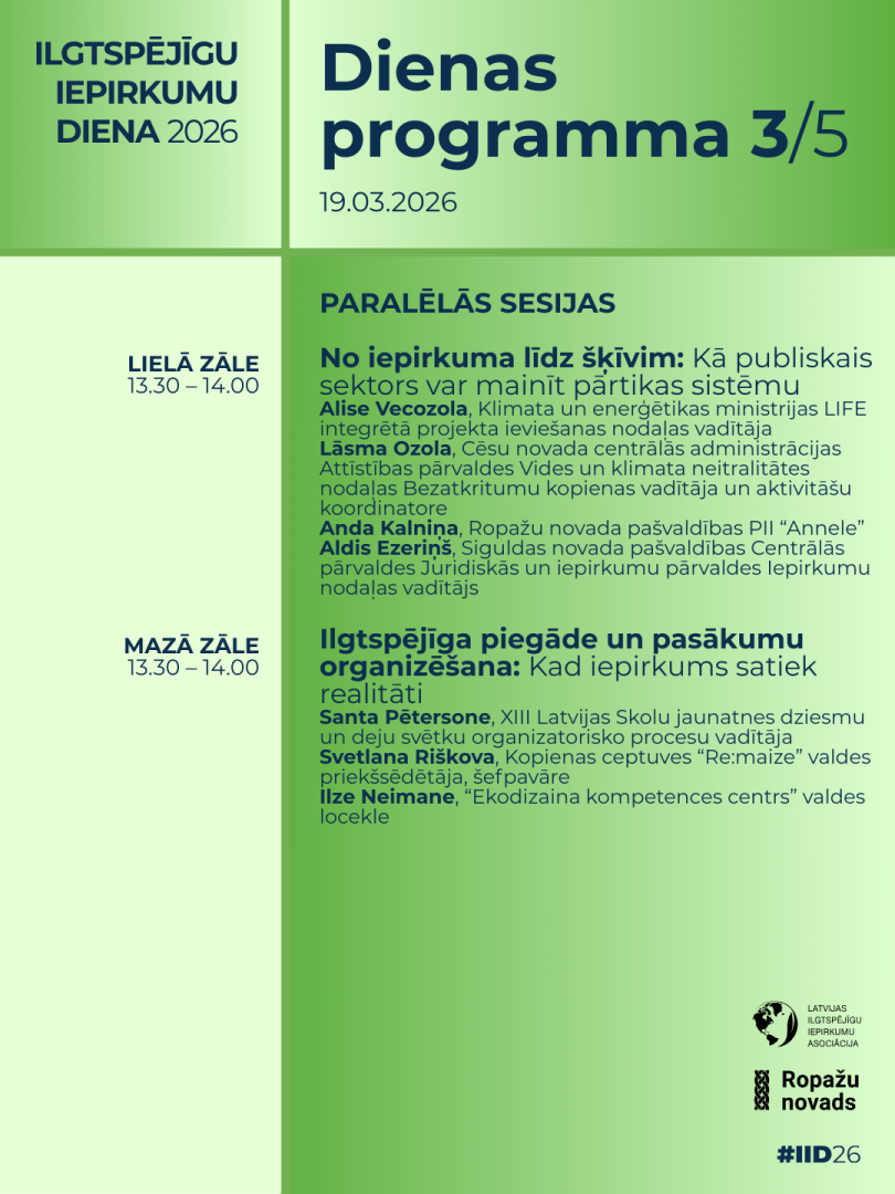 "Ilgtspējīgu iepirkumu diena 2026", programmas afiša