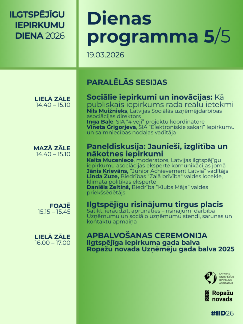 "Ilgtspējīgu iepirkumu diena 2026", programmas afiša