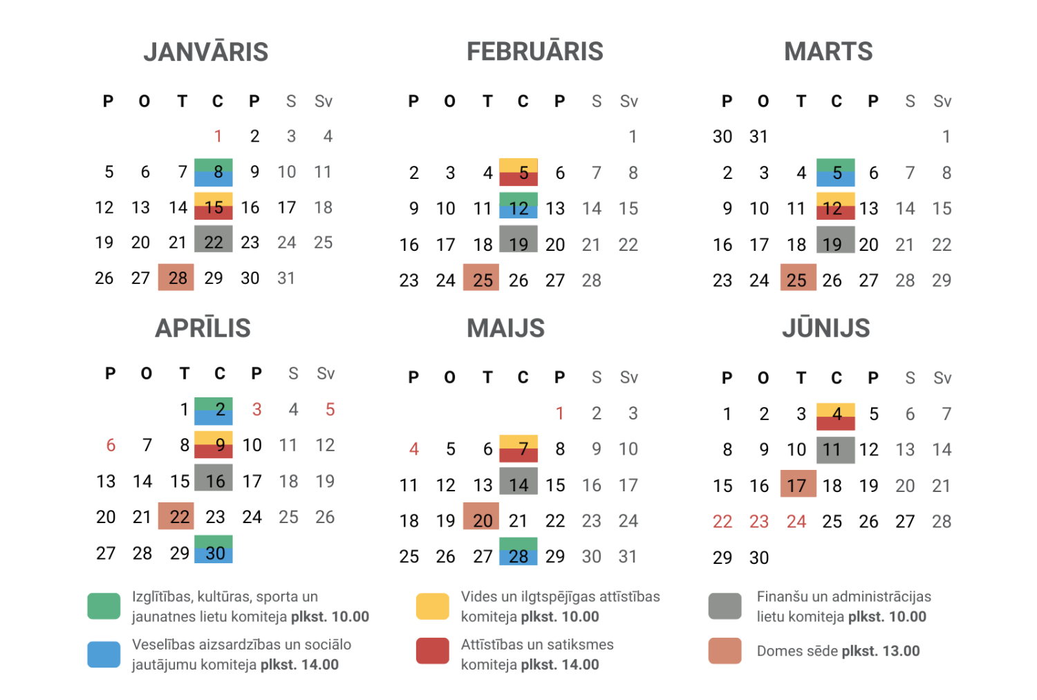 Domes un komiteju sēžu grafiks, pirmajam pusgadam