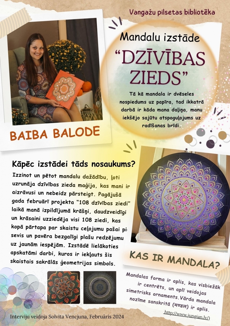 Baibas Balodes mandalu izstāde “Dzīvības zieds” Vangažu pilsētas bibliotēkā