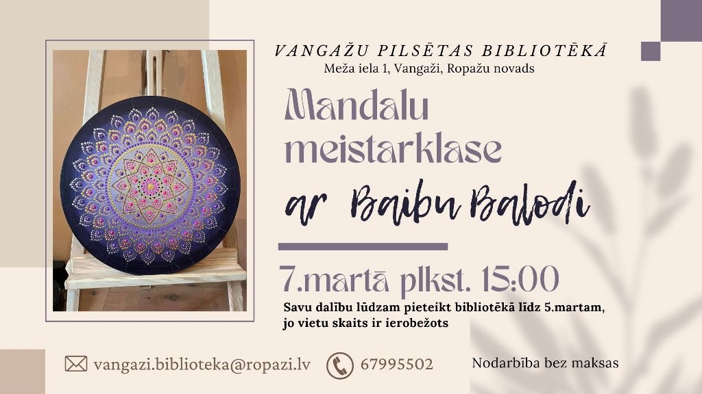 Mandalu meistarklase Vangažu pilsētas bibliotēkā, 07.03.2024.