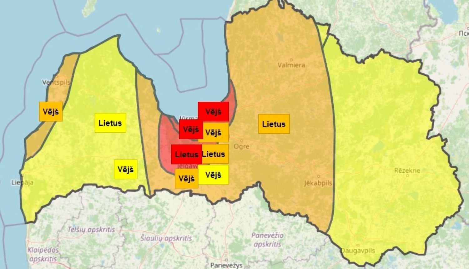 Izplatīts sarkanais brīdinājums par spēcīgu lietu un vēju 28.jūlijā