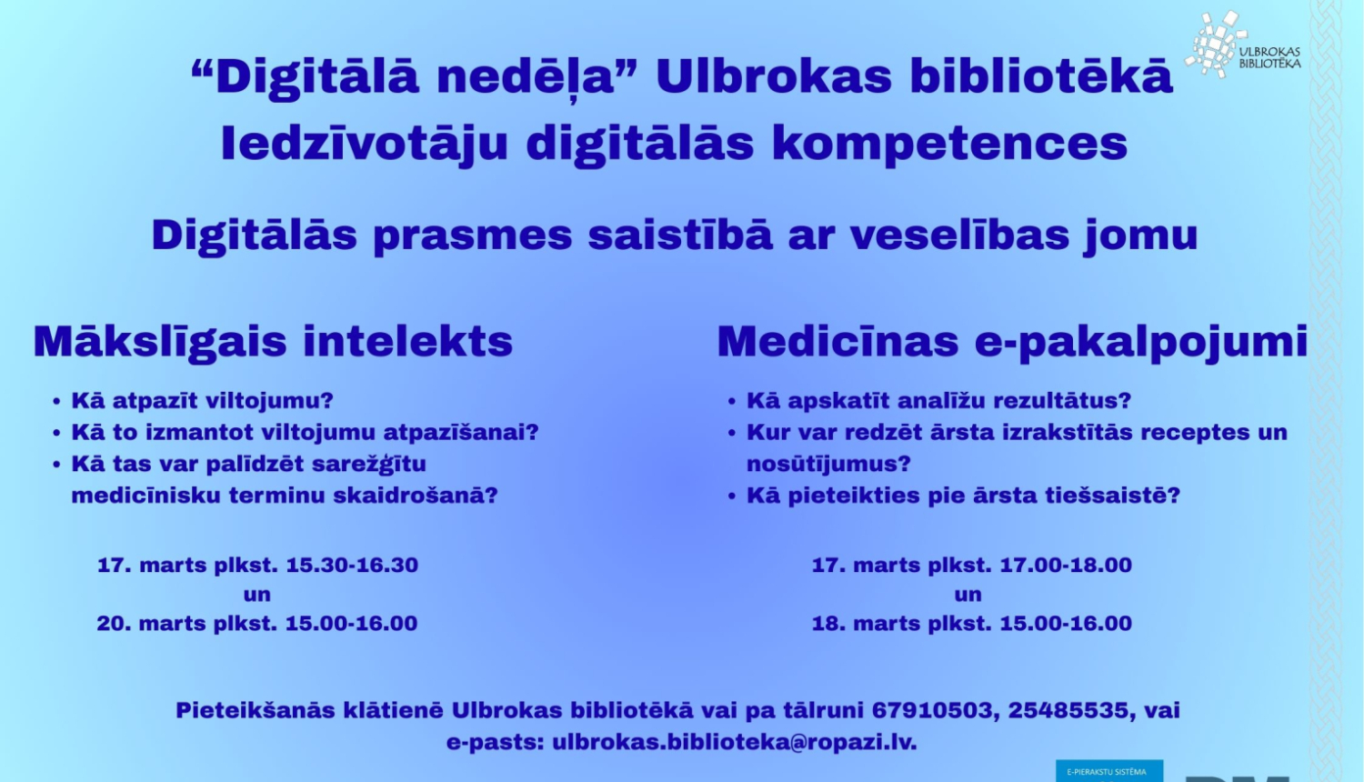 Digitālā nedēļā Ulbrokas bibliotēkā, afiša