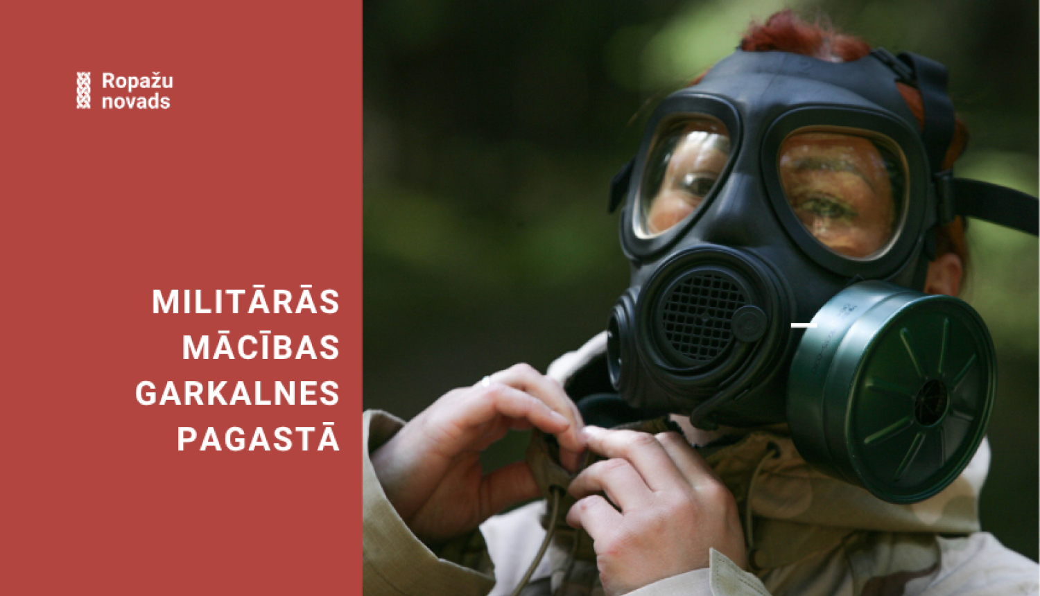 Garkalnes pagastā notiks militārās mācības, bildē: sieviete ar gāzmasku