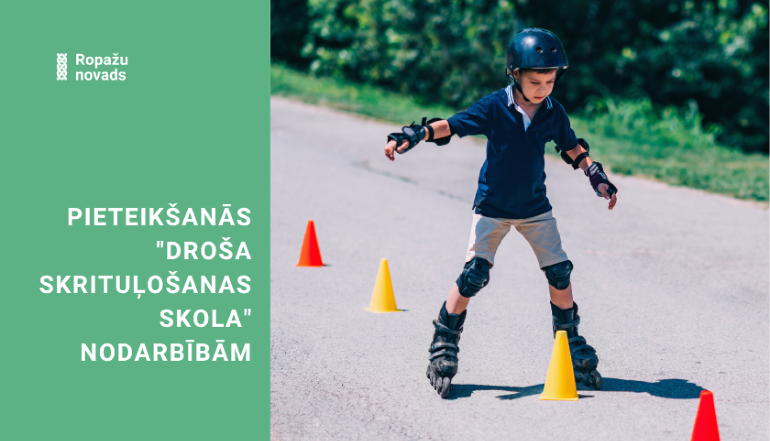 Ropažu Sporta centrs aicina bērnus apgūt jaunas prasmes “Droša skrituļošanas skolā”, bildē bērns uz skritutuļslidām mācās skrituļot