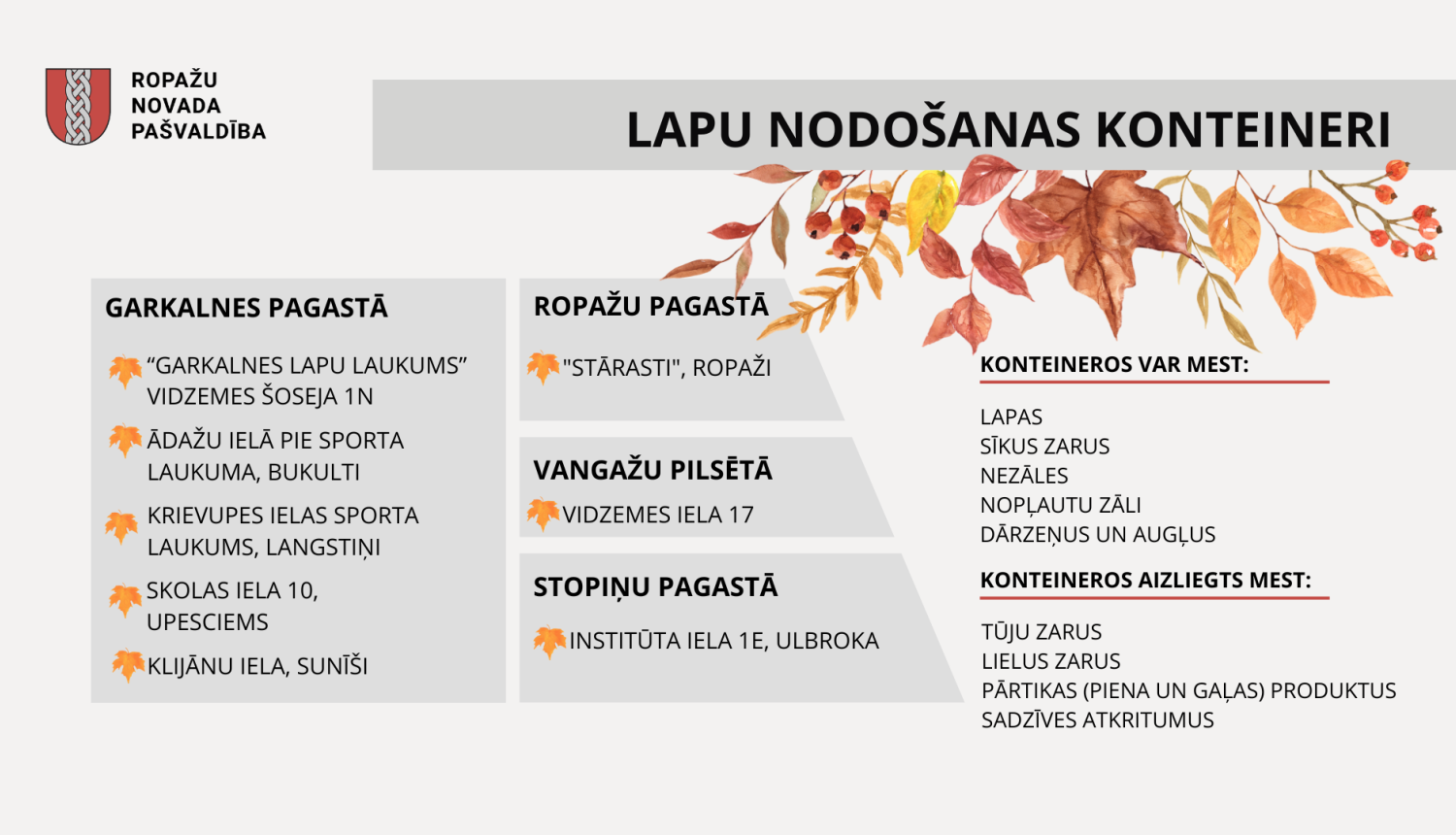 lapu nodošanas konteineri Ropažu novadā, afiša