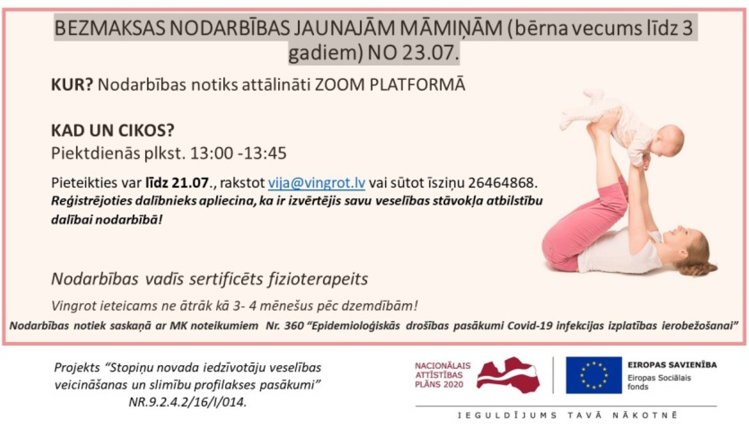 Vingrošanas nodarbības jaunajām māmiņām tiešsaistē