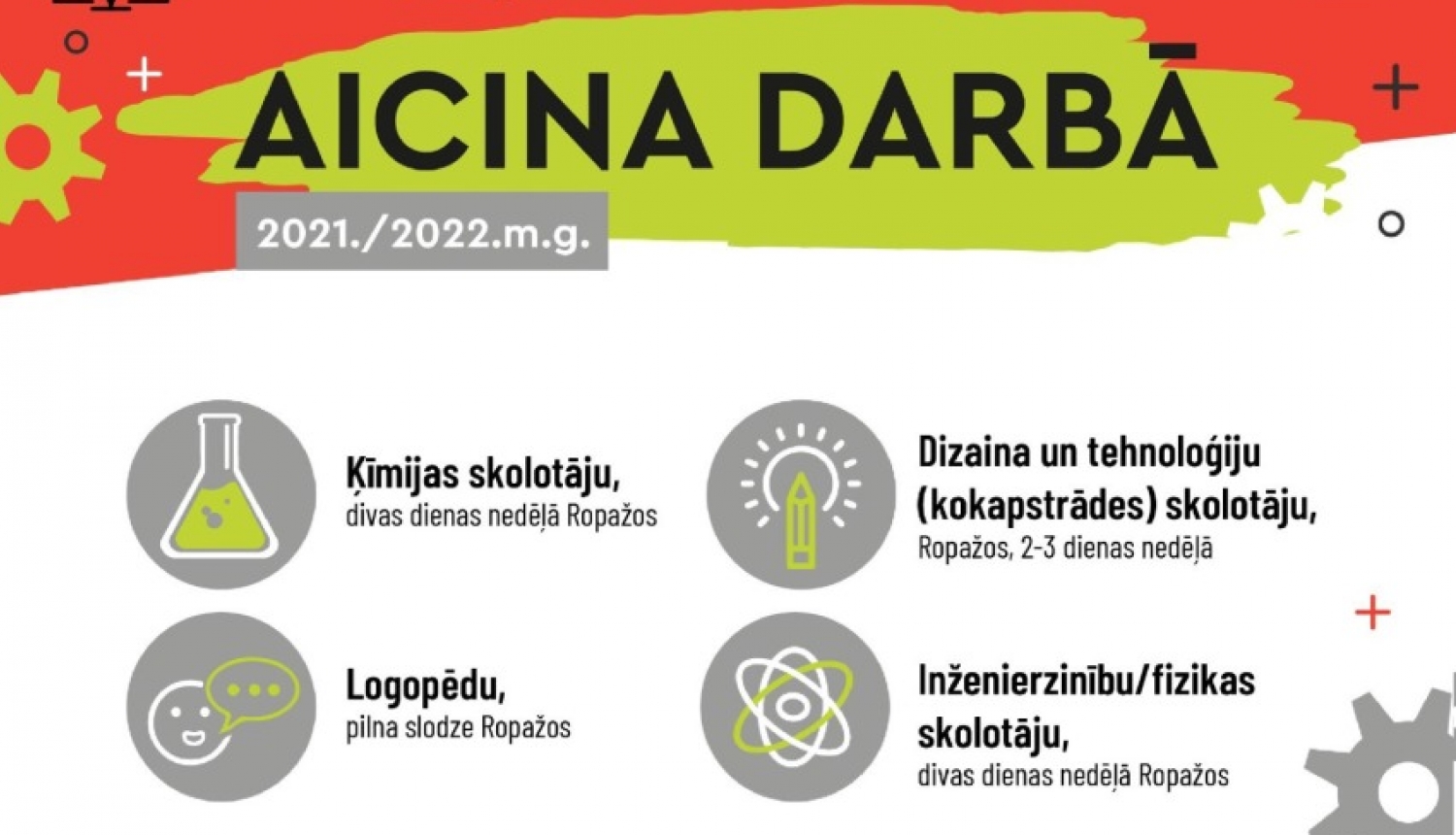 Ropažu vidusskola aicina darbā pedagogus