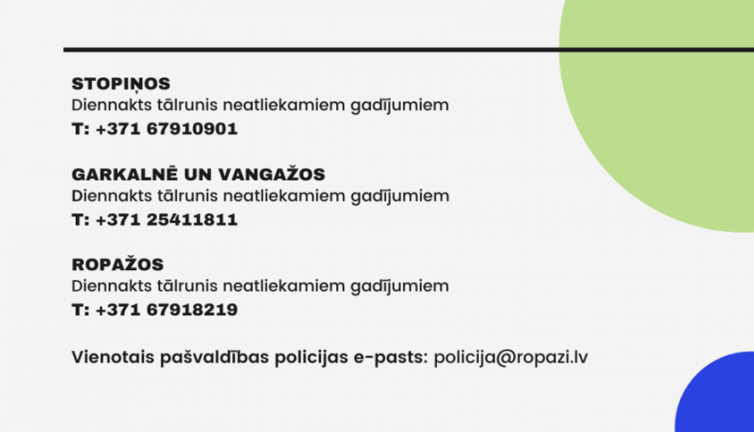 Pašvaldības policijas kontaktinformācija Ropažu novadā