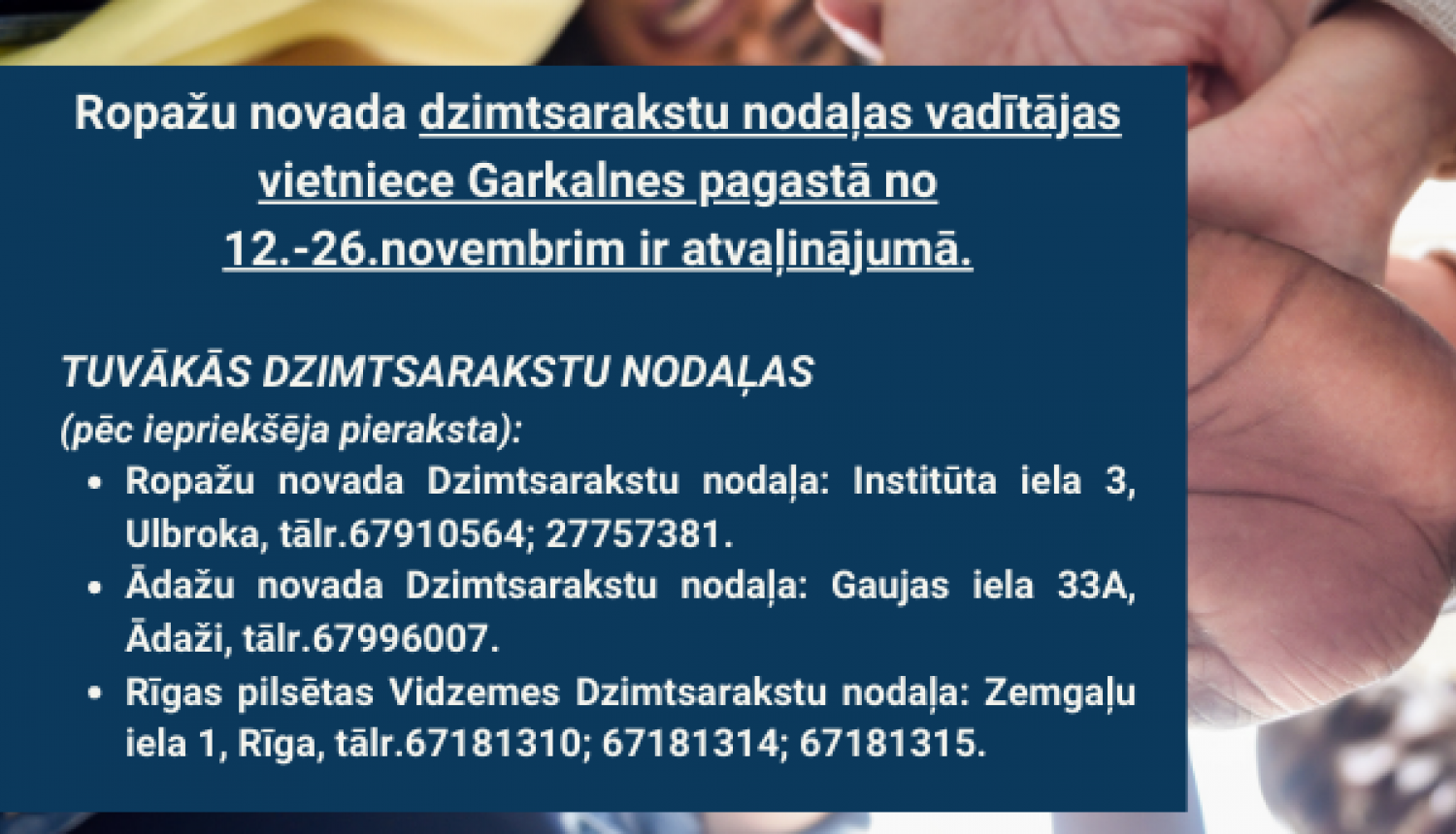 Dzimtsarakstu nodalas vaditajas vietniece atvalinajuma